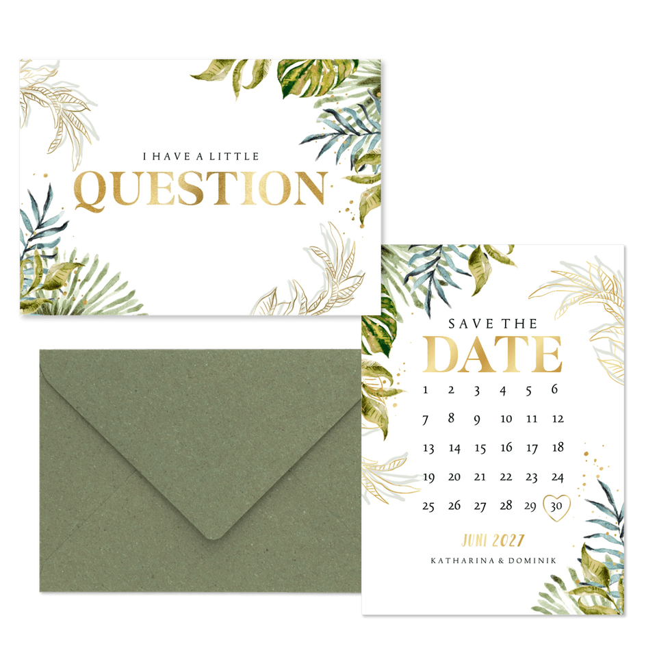 Hochzeitskartenset Botanisch im Goldlook