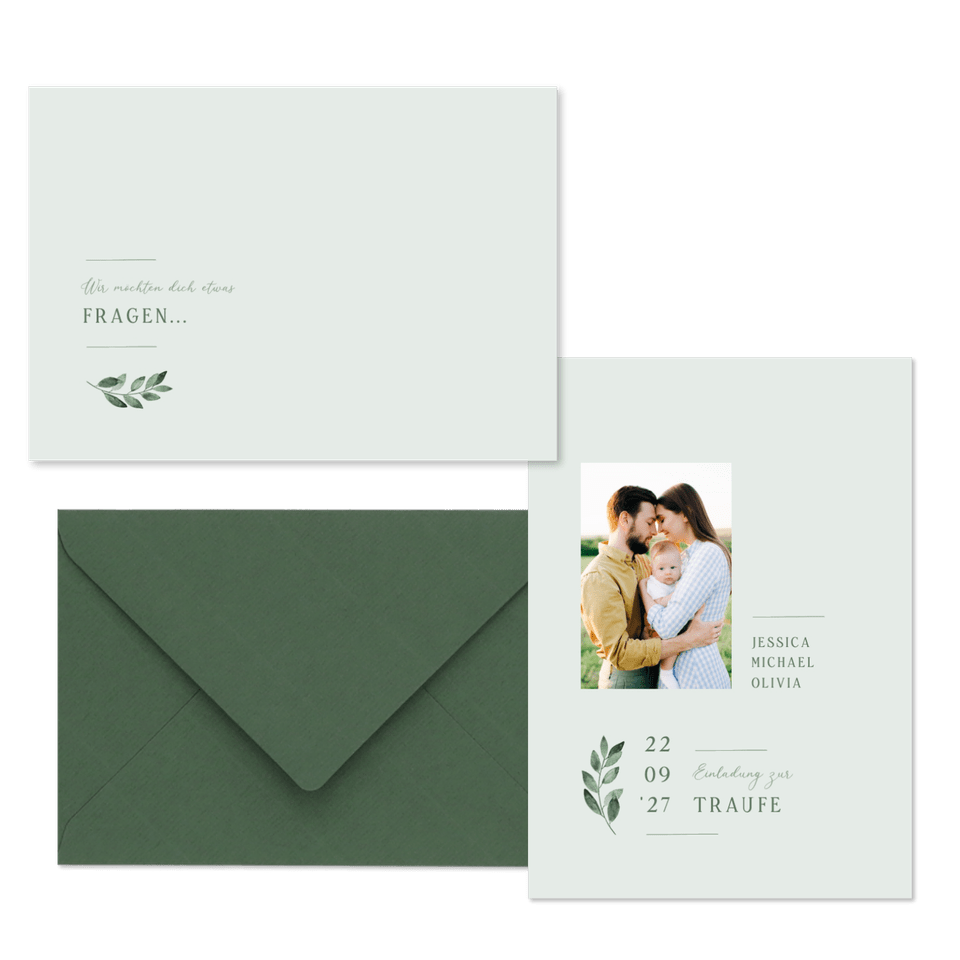 Hochzeitskartenset einfacher grüner Zweig