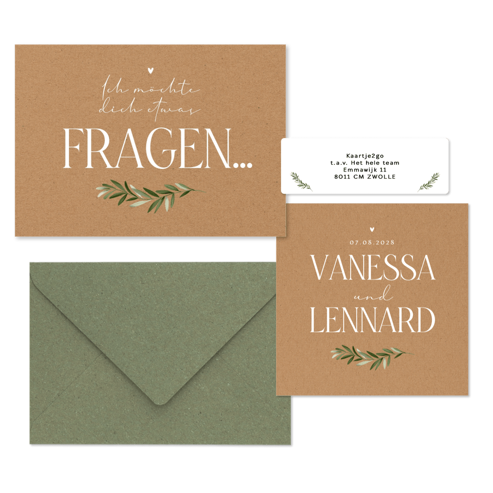 Hochzeitskartenset schlicht Zweig auf Kraftpapier 