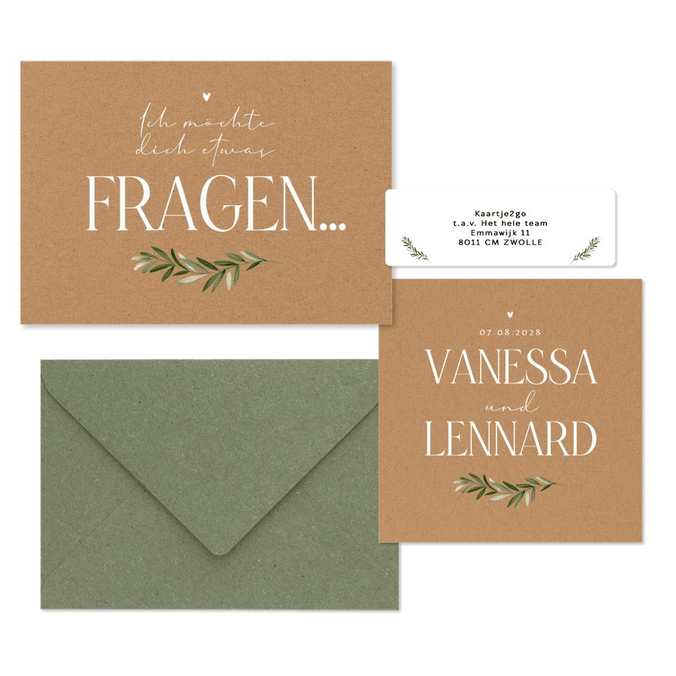 Hochzeitskartenset schlicht Zweig auf Kraftpapier
