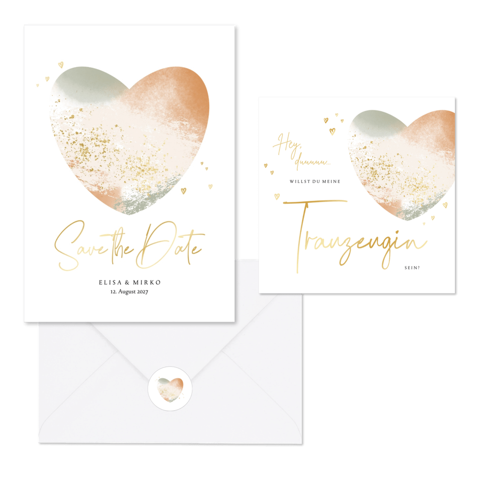 Hochzeitskartenset Aquarellherz in Pastell