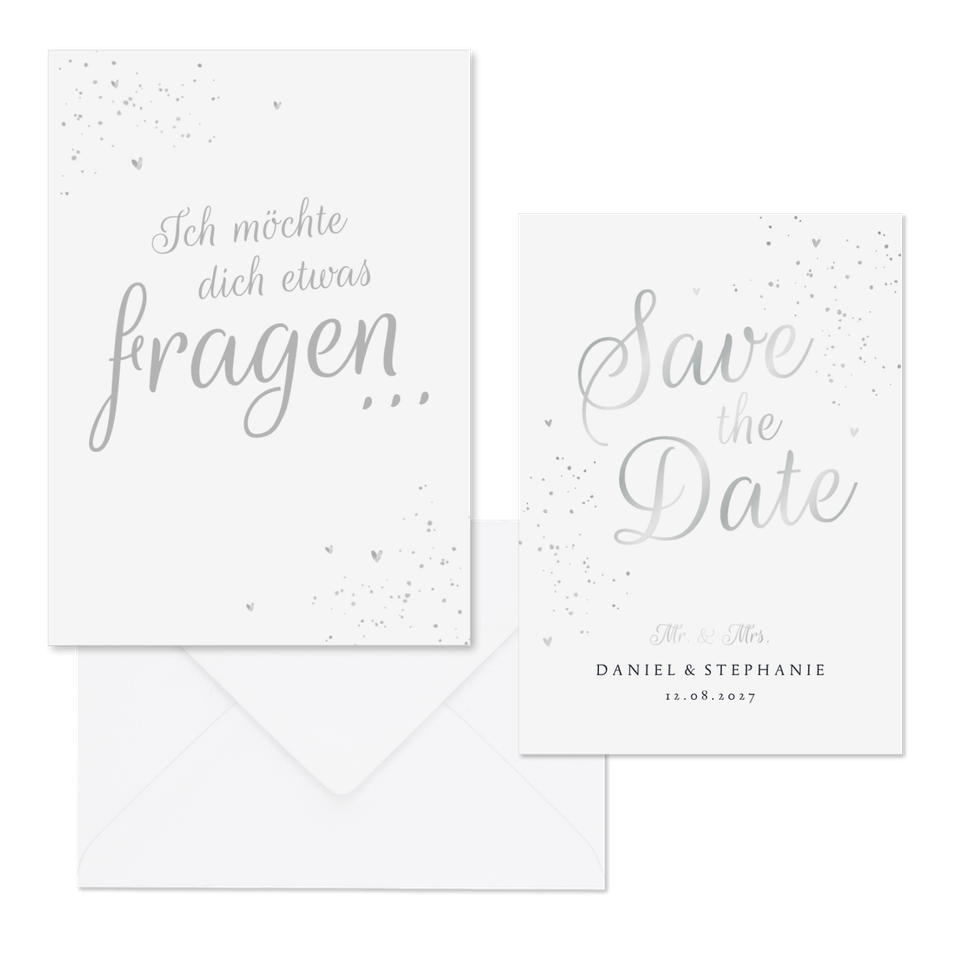 Hochzeitskartenset Silberschrift