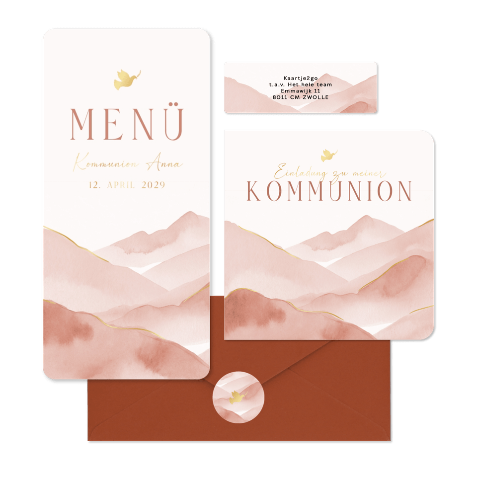Kommunion - Berge Aquarell rosa