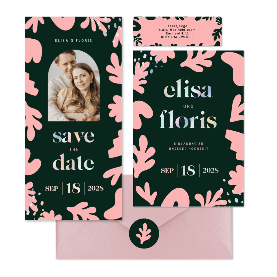 Hochzeitskartenset mit abstrakten rosa Blumen