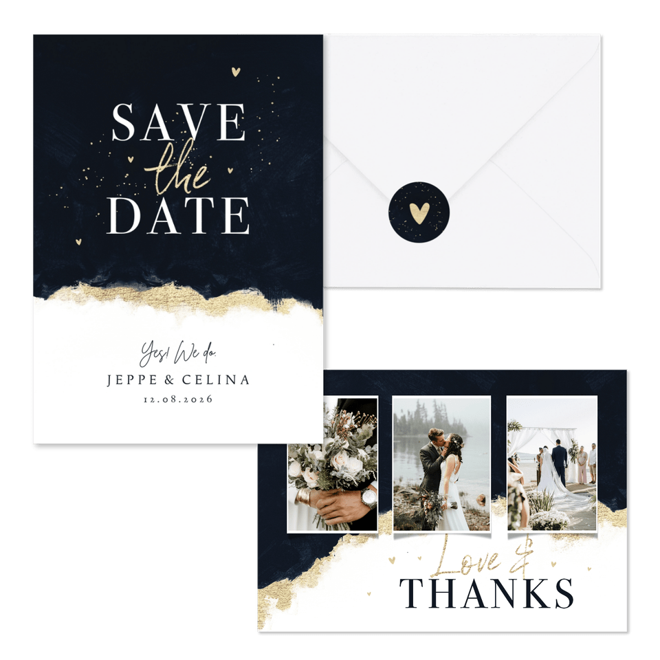 Hochzeitskartenset elegantes Aquarell schwarz-gold