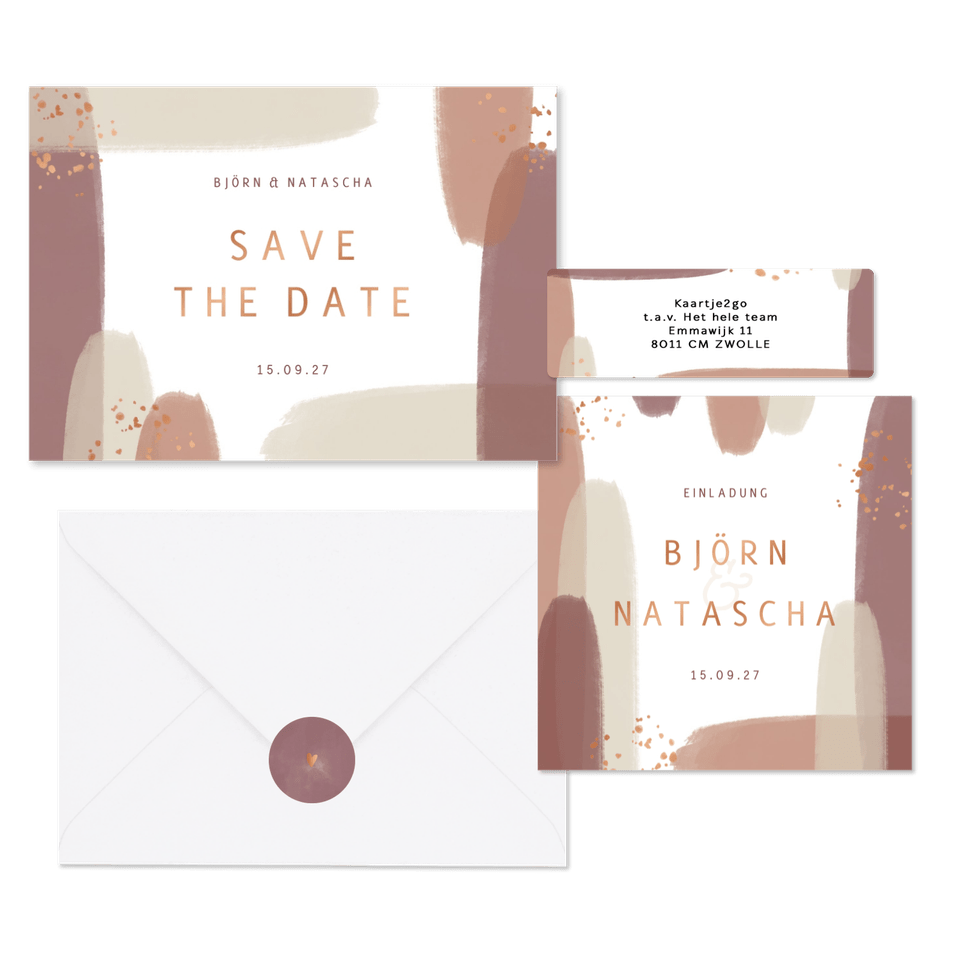 Hochzeitskartenset Kupfer Pinselstriche 