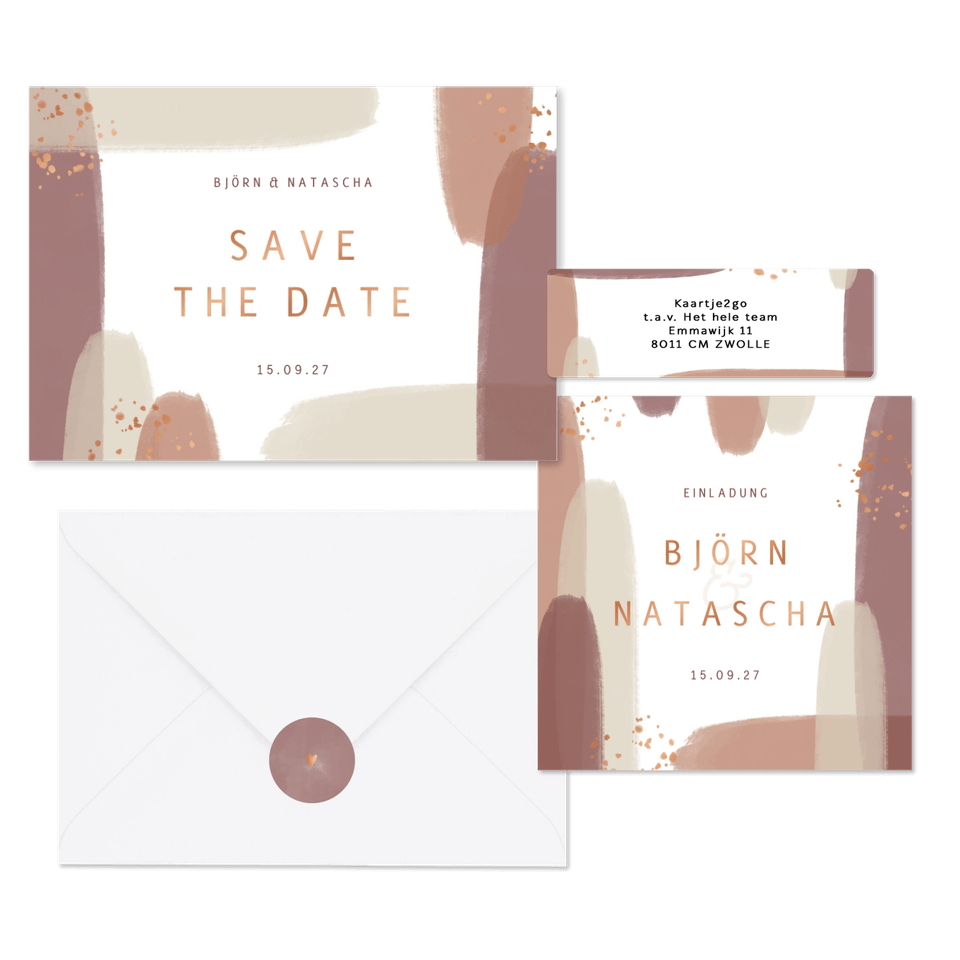 Hochzeitskartenset Kupfer Pinselstriche 