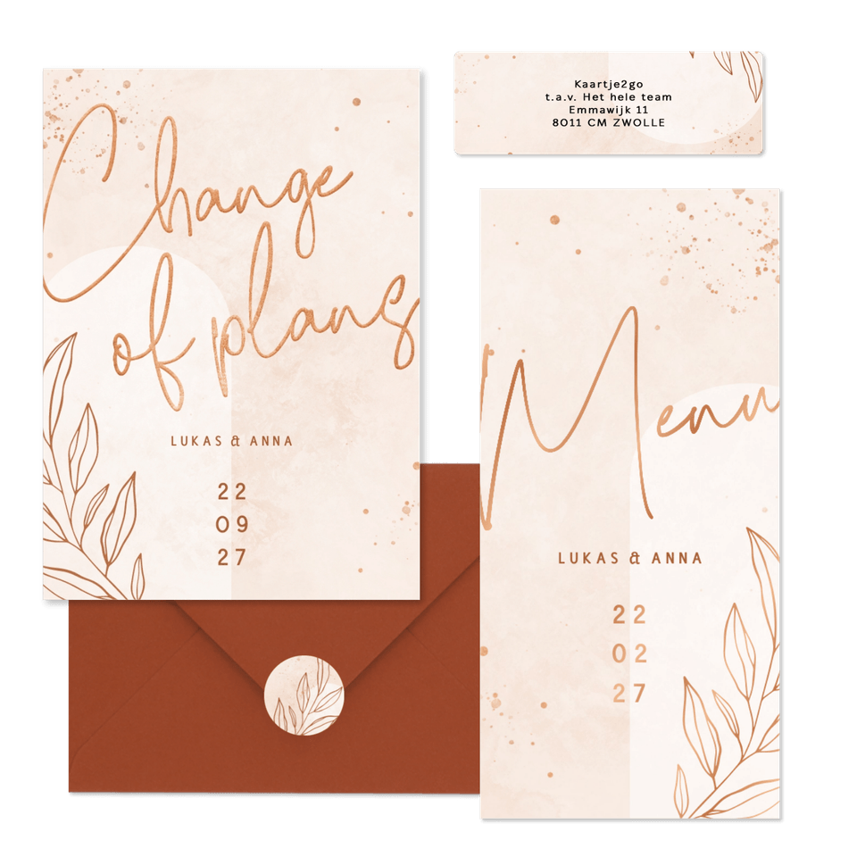 Hochzeitskartenset filigraner Zweig auf Rosé