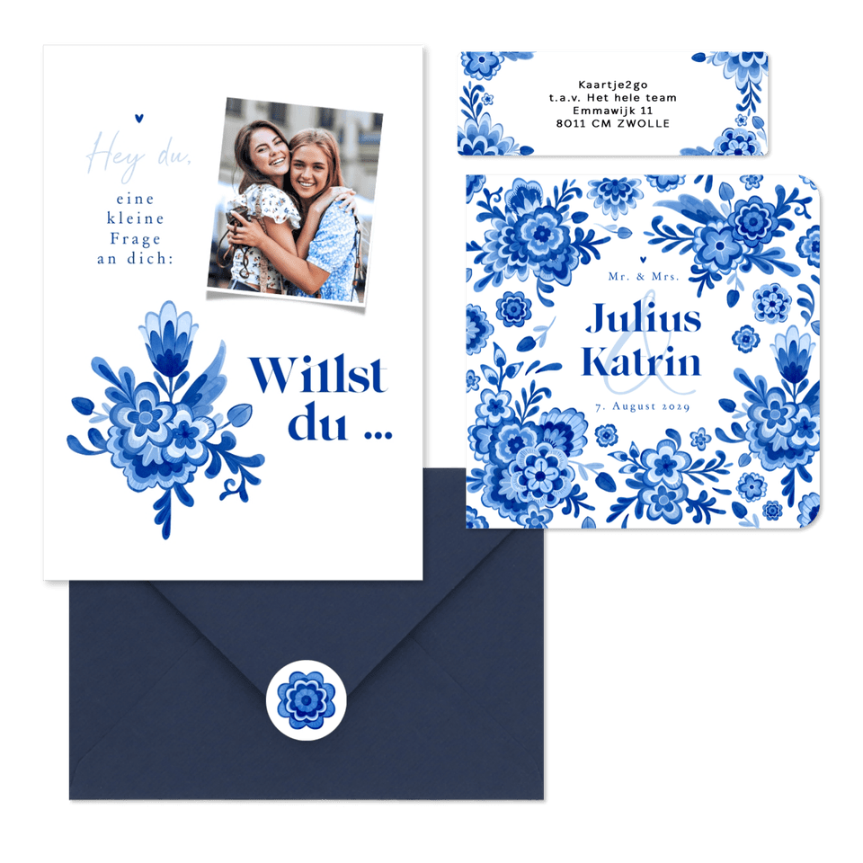 Hochzeitskartenset in Delfter Blau