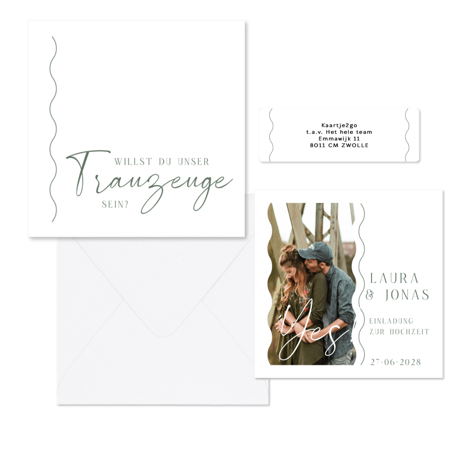 Hochzeitskartenset schlicht mit Wellenstreifen