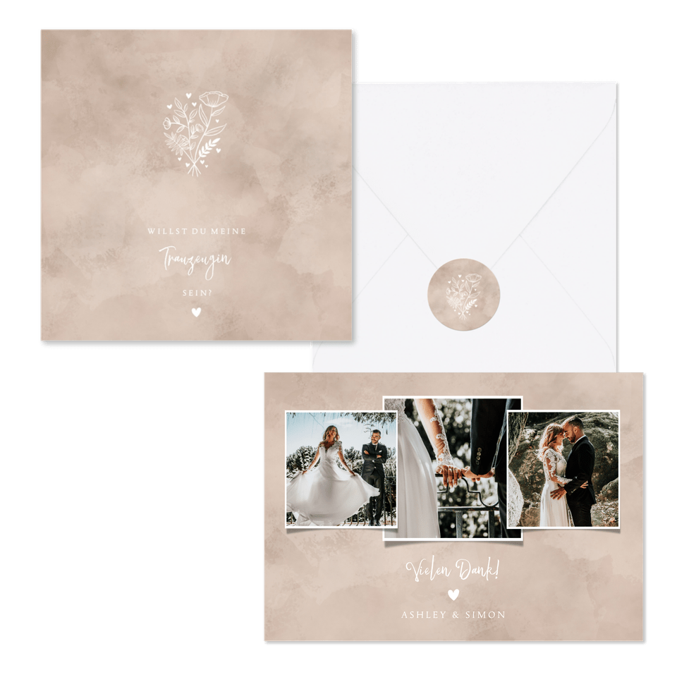 Hochzeitskartenset Altrosa Auqarell