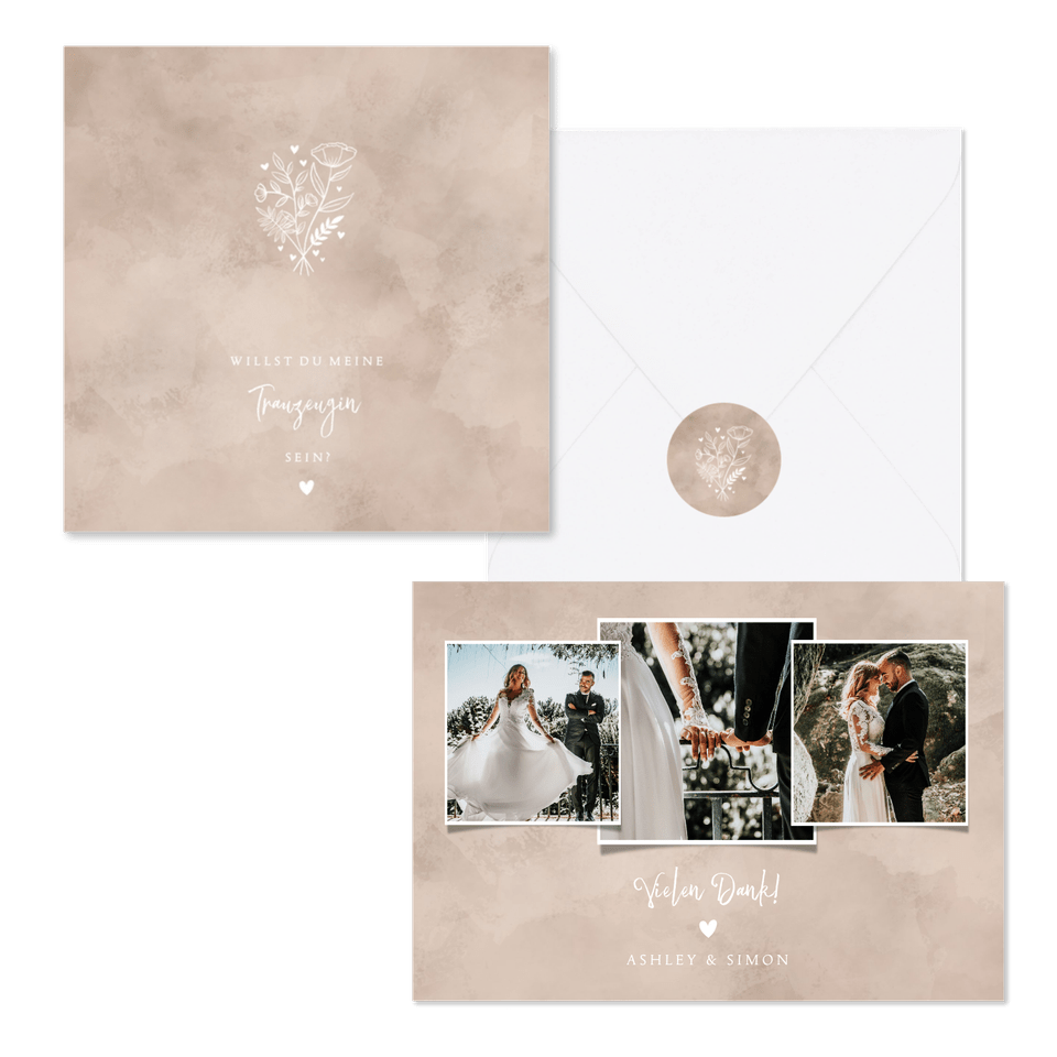 Hochzeitskartenset Altrosa Auqarell