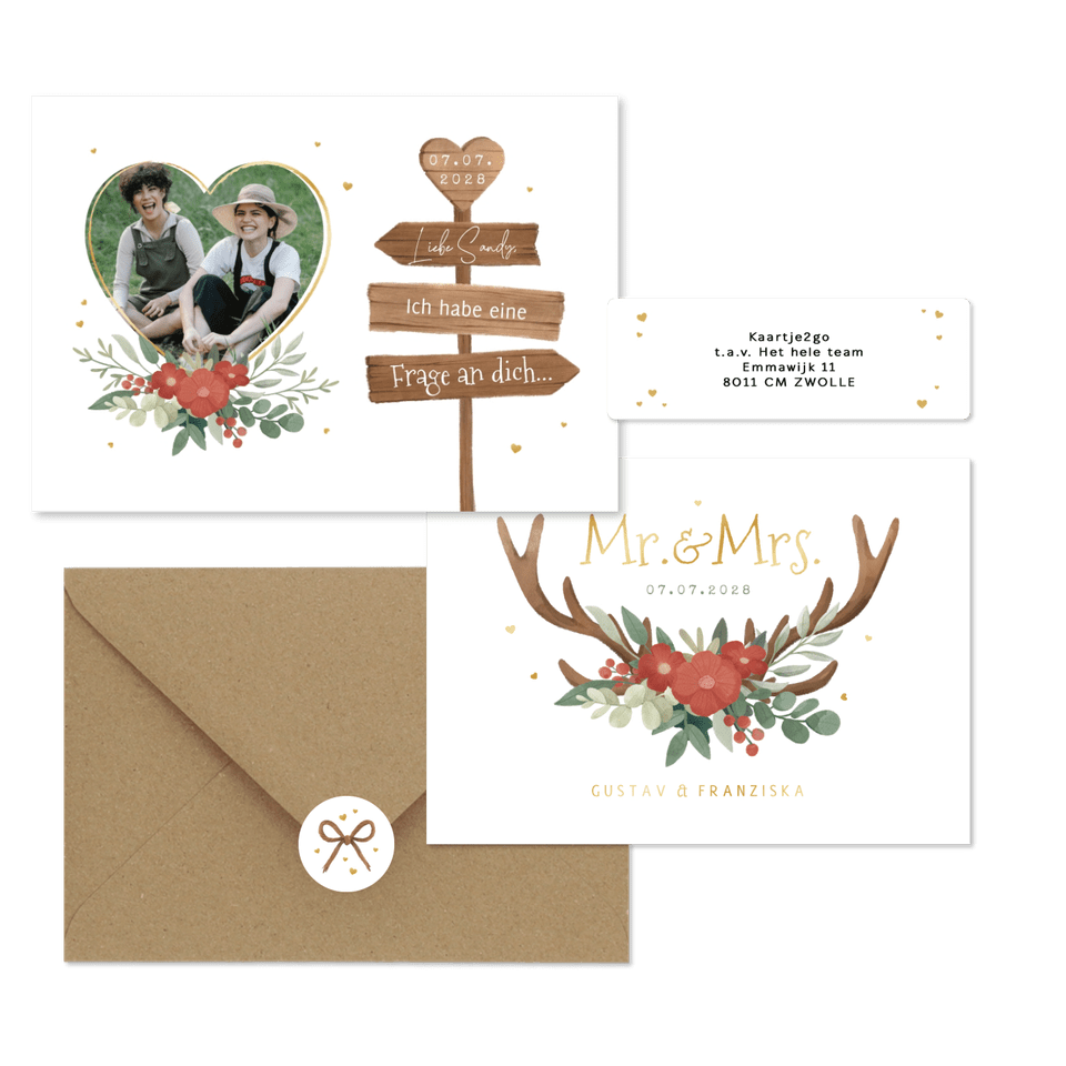 Hochzeitskartenset Blumen & Geweih