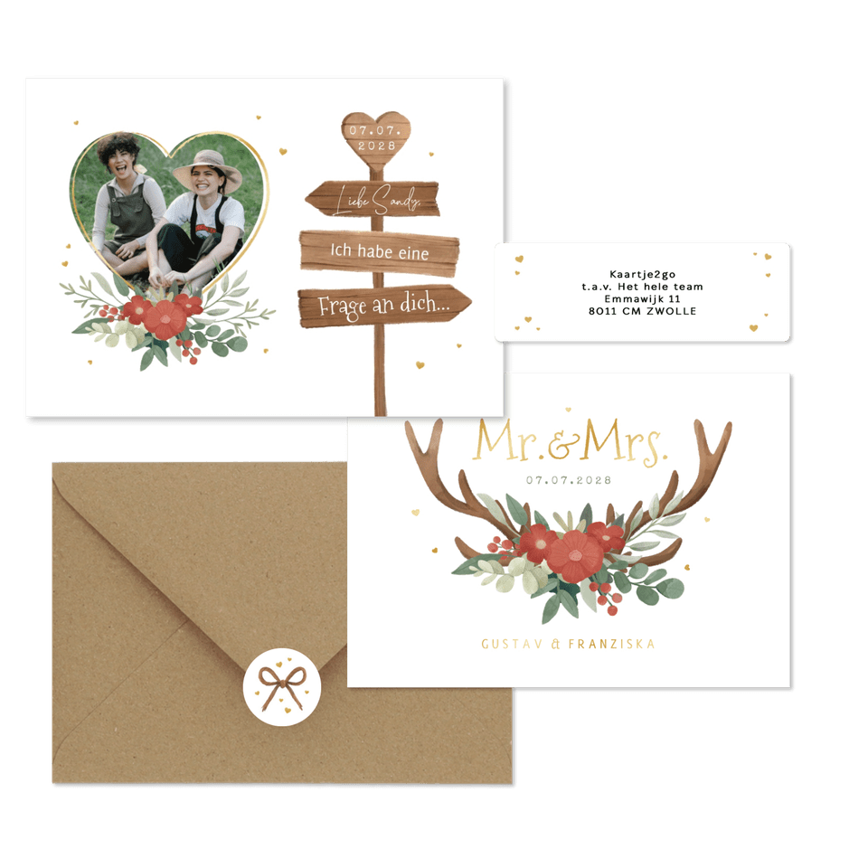 Hochzeitskartenset Blumen & Geweih