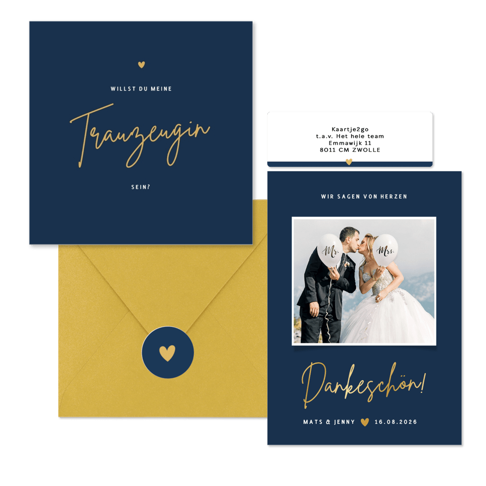 Hochzeitskartenset klassisch in Dunkelblau