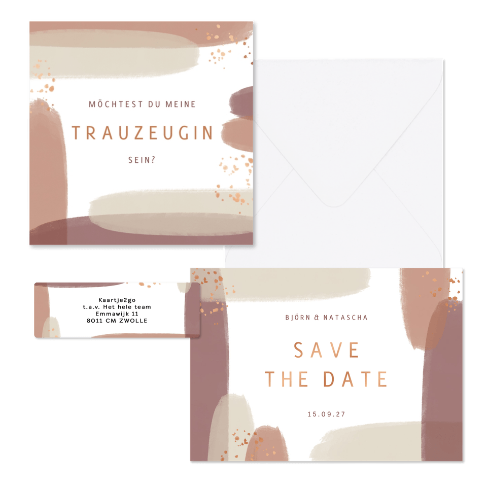 Hochzeitskartenset Kupfer Pinselstriche 