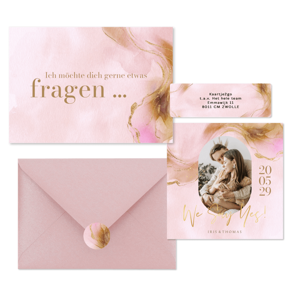 Hochzeitskartenset Bohemian Aquarell in Rosegold
