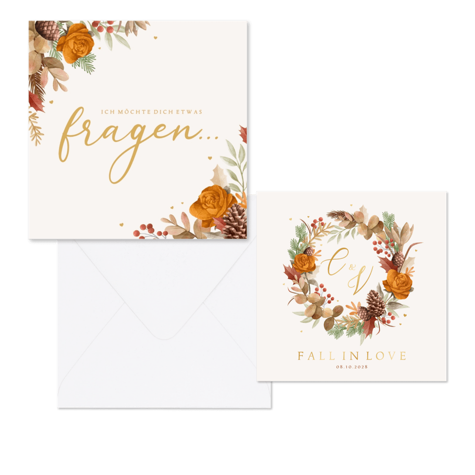 Hochzeitskartenset Blätterkranz Herbststimmung