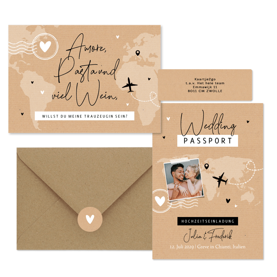 Hochzeitskartenset als Wedding Passport mit Landkarte