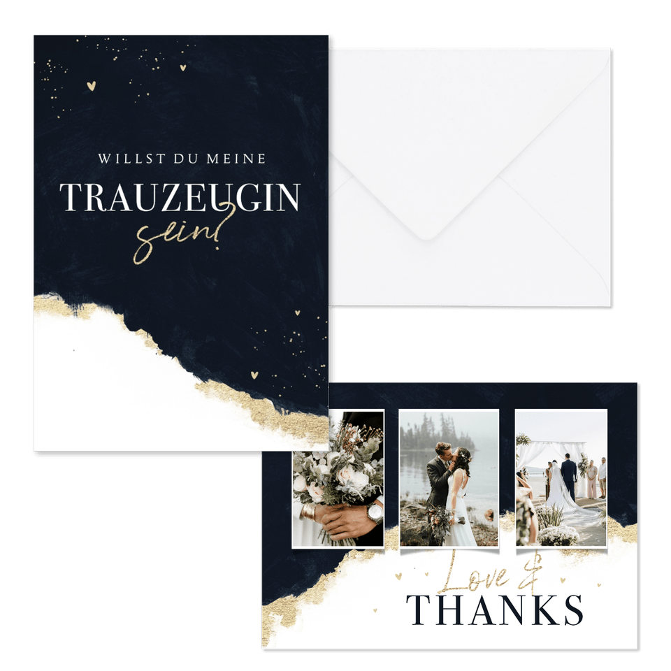 Hochzeitskartenset elegantes Aquarell schwarz-gold