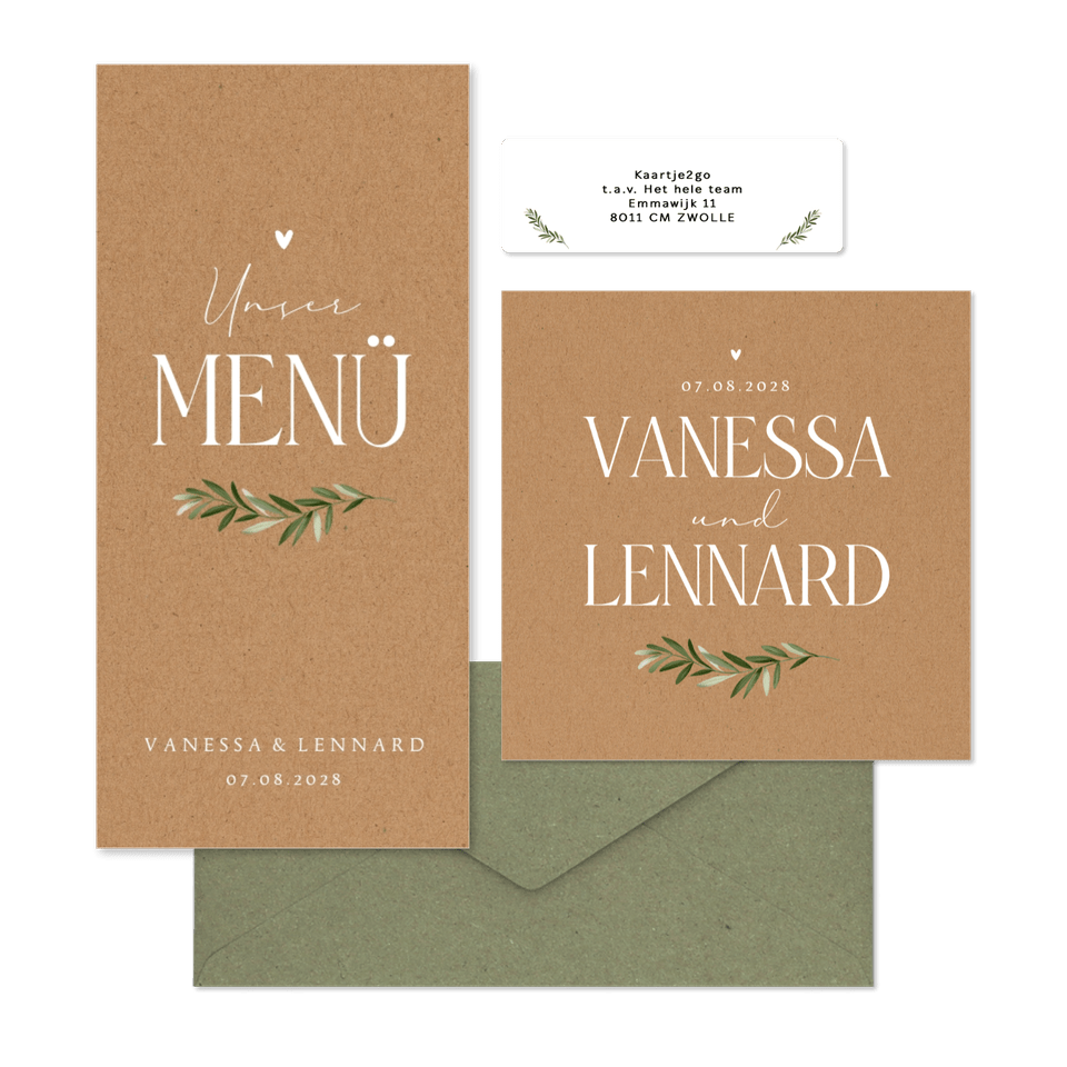 Hochzeitskartenset schlicht Zweig auf Kraftpapier 