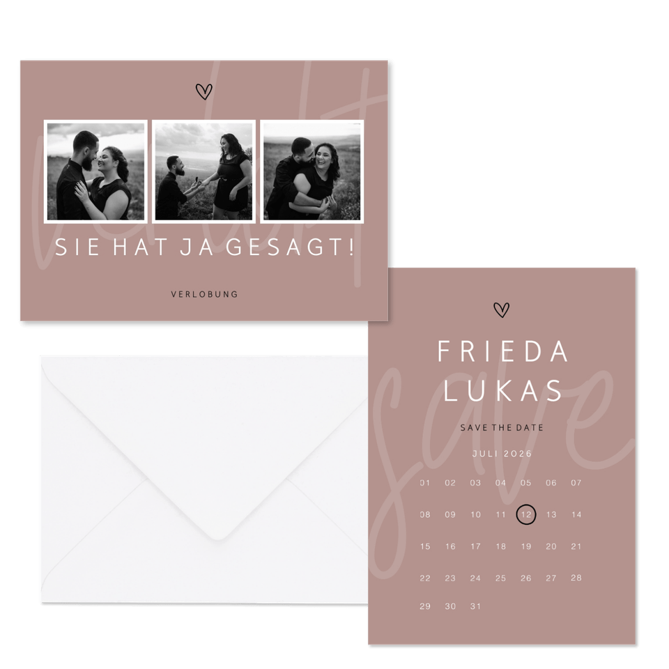 Hochzeitskartenset minimalistisch Altrosa