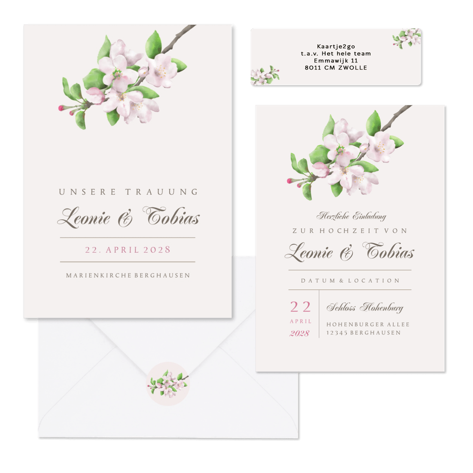 Hochzeitskartenset natürliche Apfelblüten