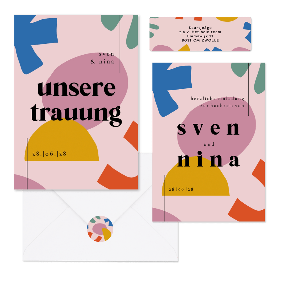 Hochzeitskartenset Modern Art in bunt