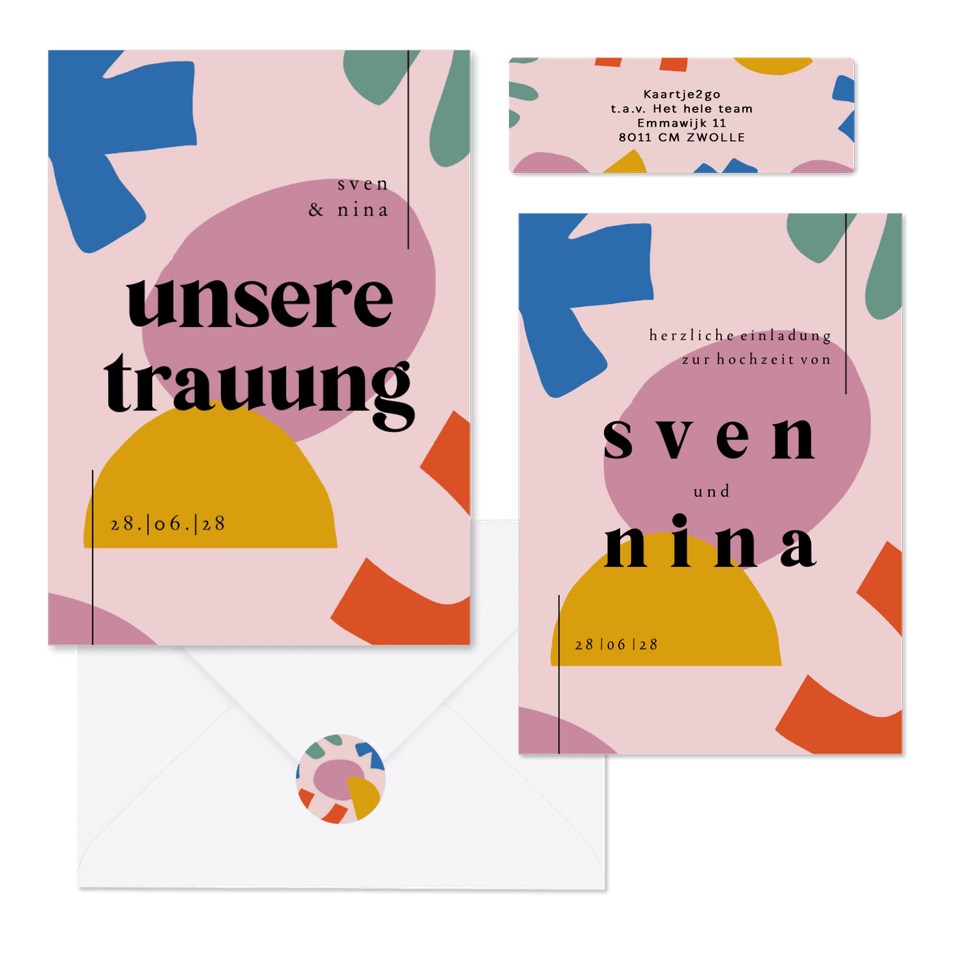 Hochzeitskartenset Modern Art in bunt