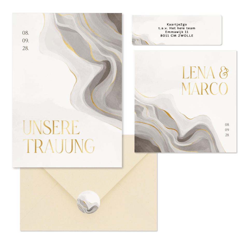 Hochzeitskartenset grauer Marmor mit Gold