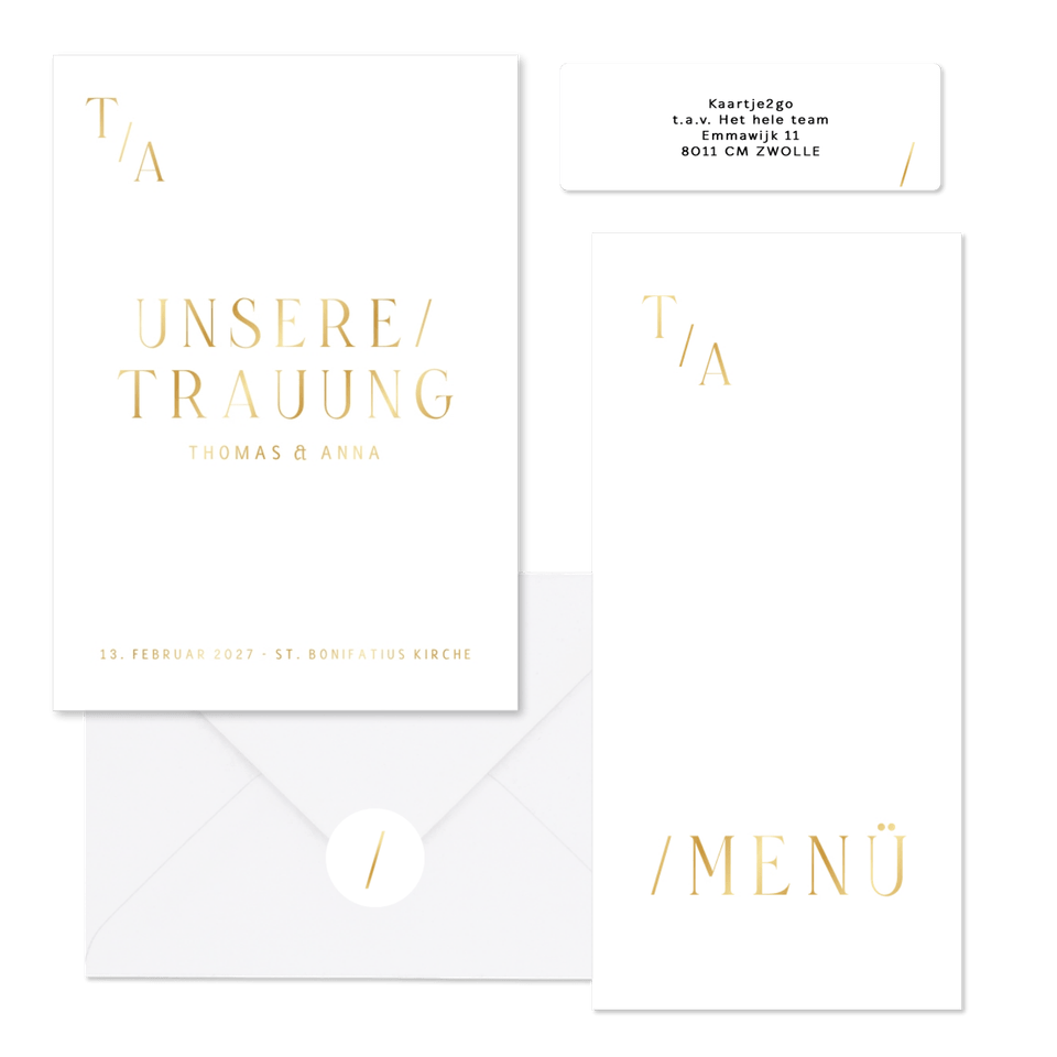 Hochzeitskartenset minimalistisch Goldschrift