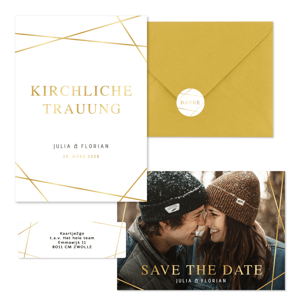 Hochzeitskartenset goldene grafische Linien