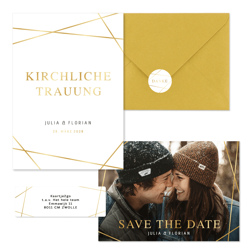 Hochzeitskartenset goldene grafische Linien