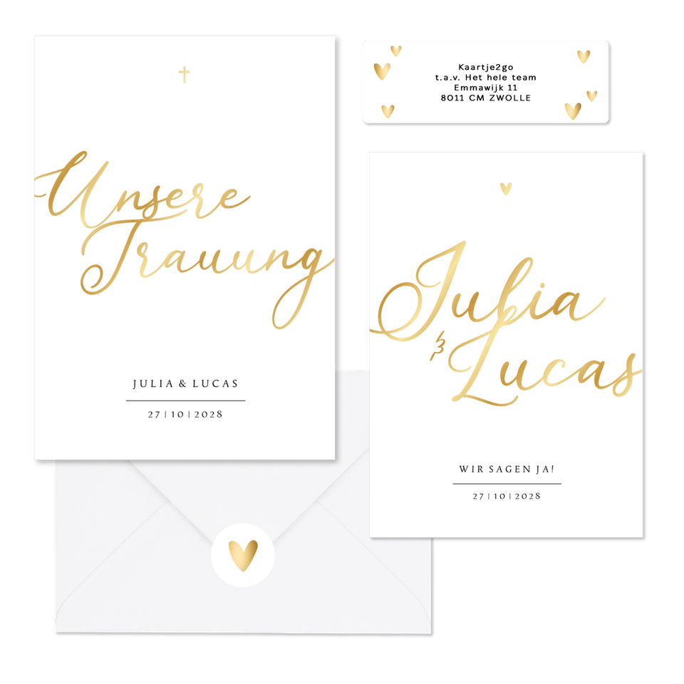 Hochzeitskartenset einfach Namen in Gold