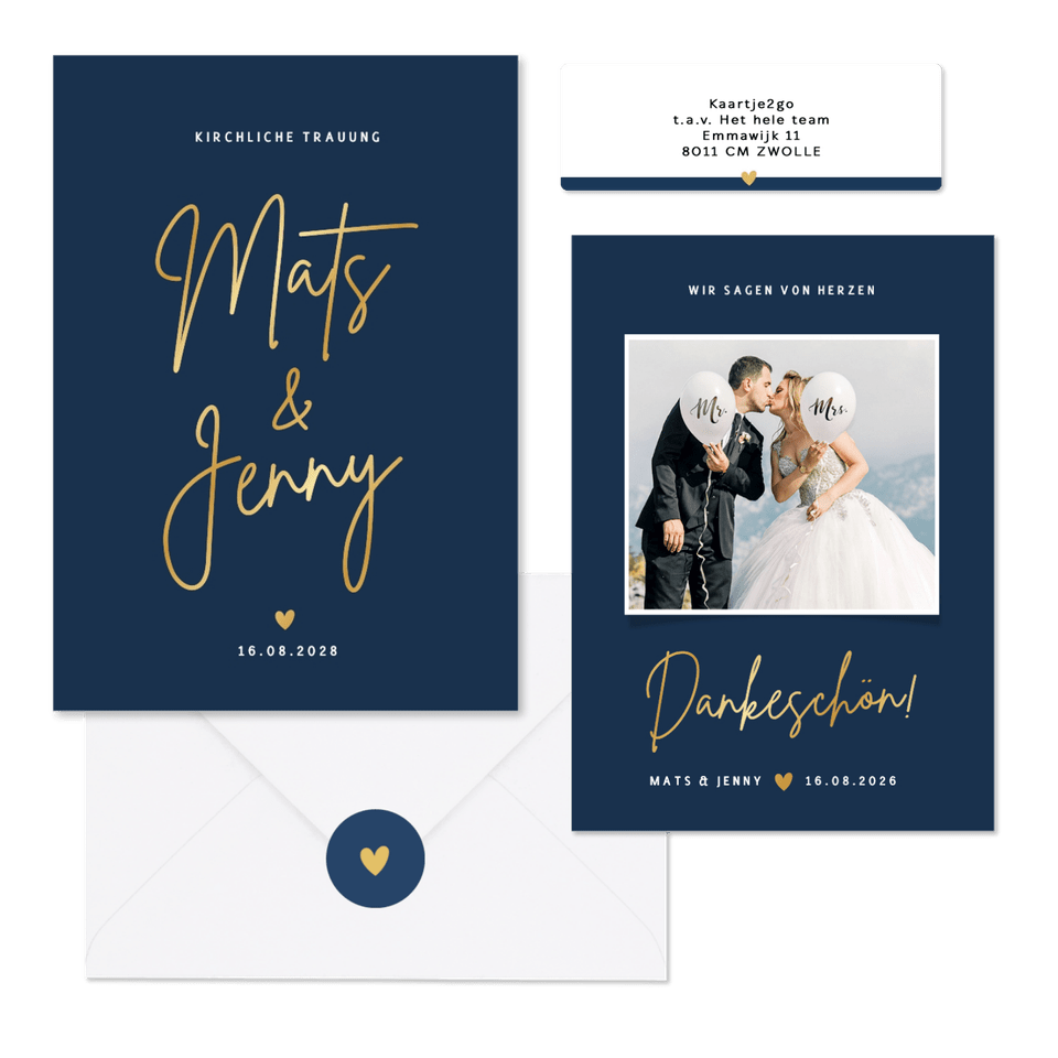 Hochzeitskartenset klassisch in Dunkelblau