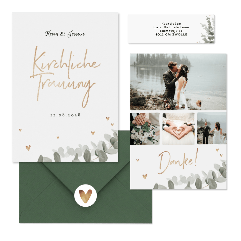 Hochzeitskartenset elegantes Aquarell mit Eukalyptus