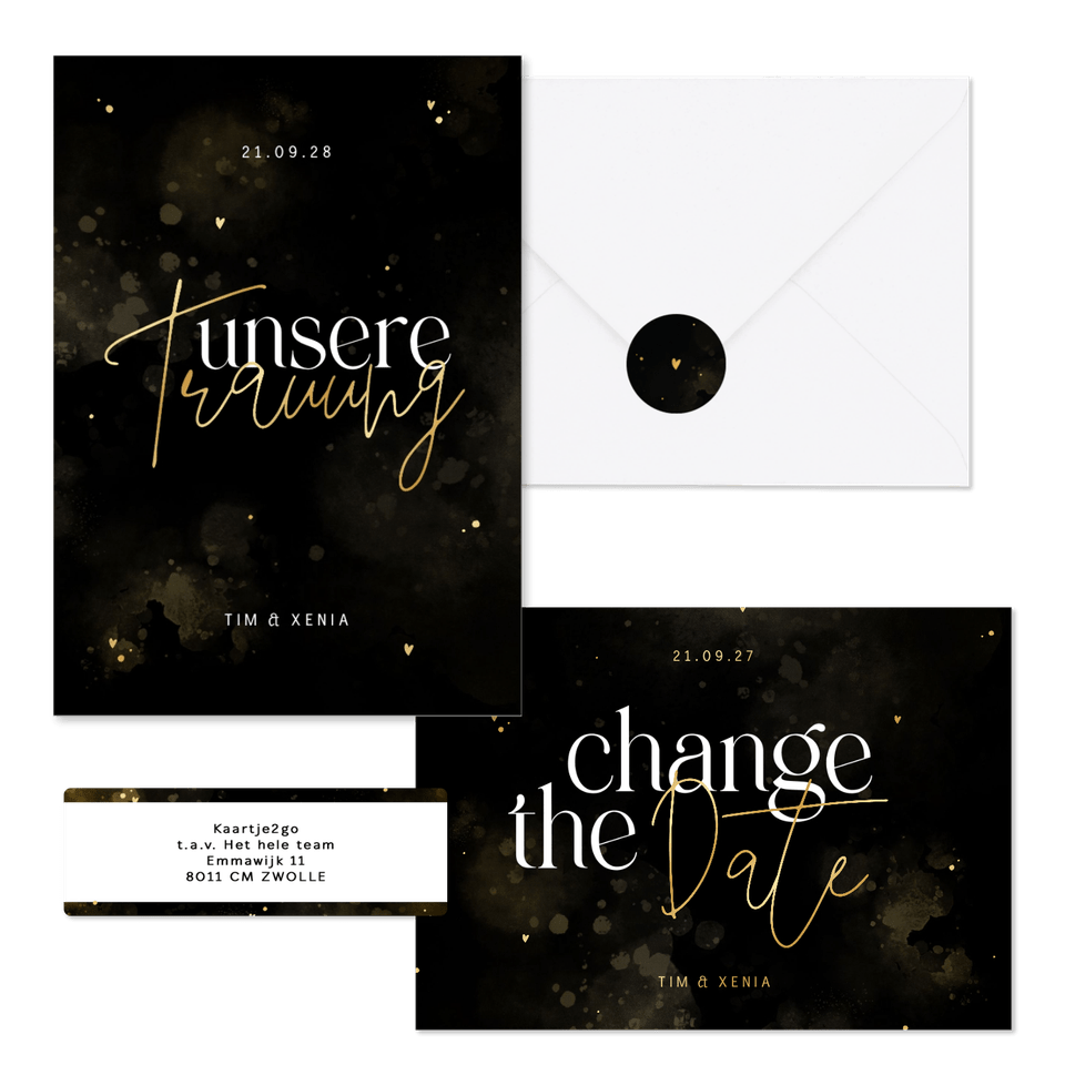 Hochzeitskartenset Typografie schwarz-gold