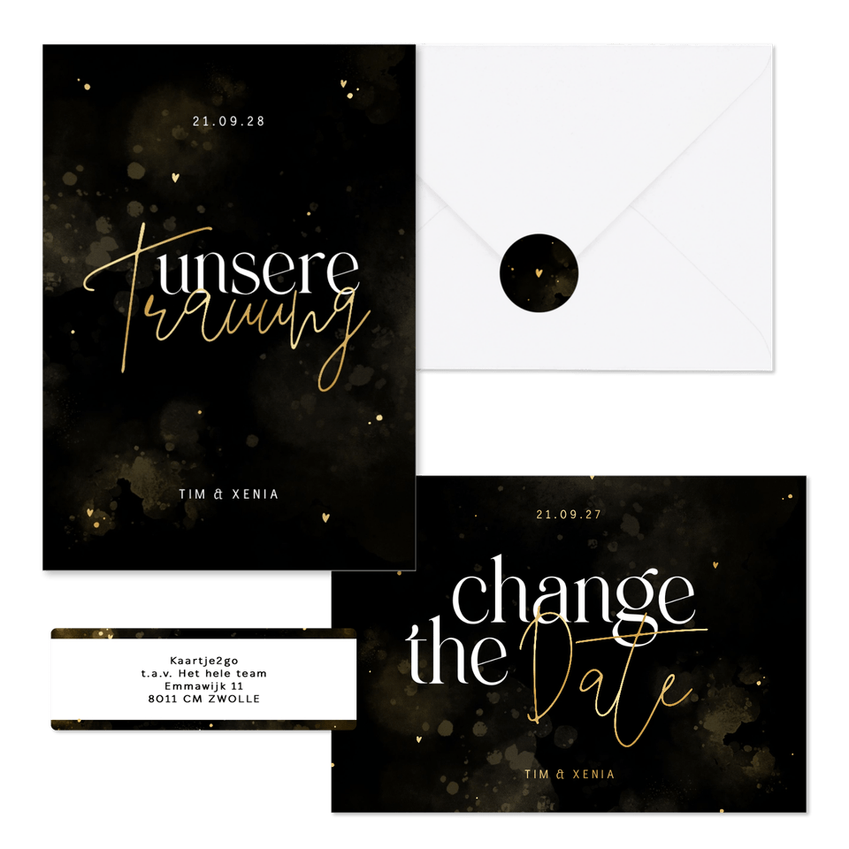 Hochzeitskartenset Typografie schwarz-gold