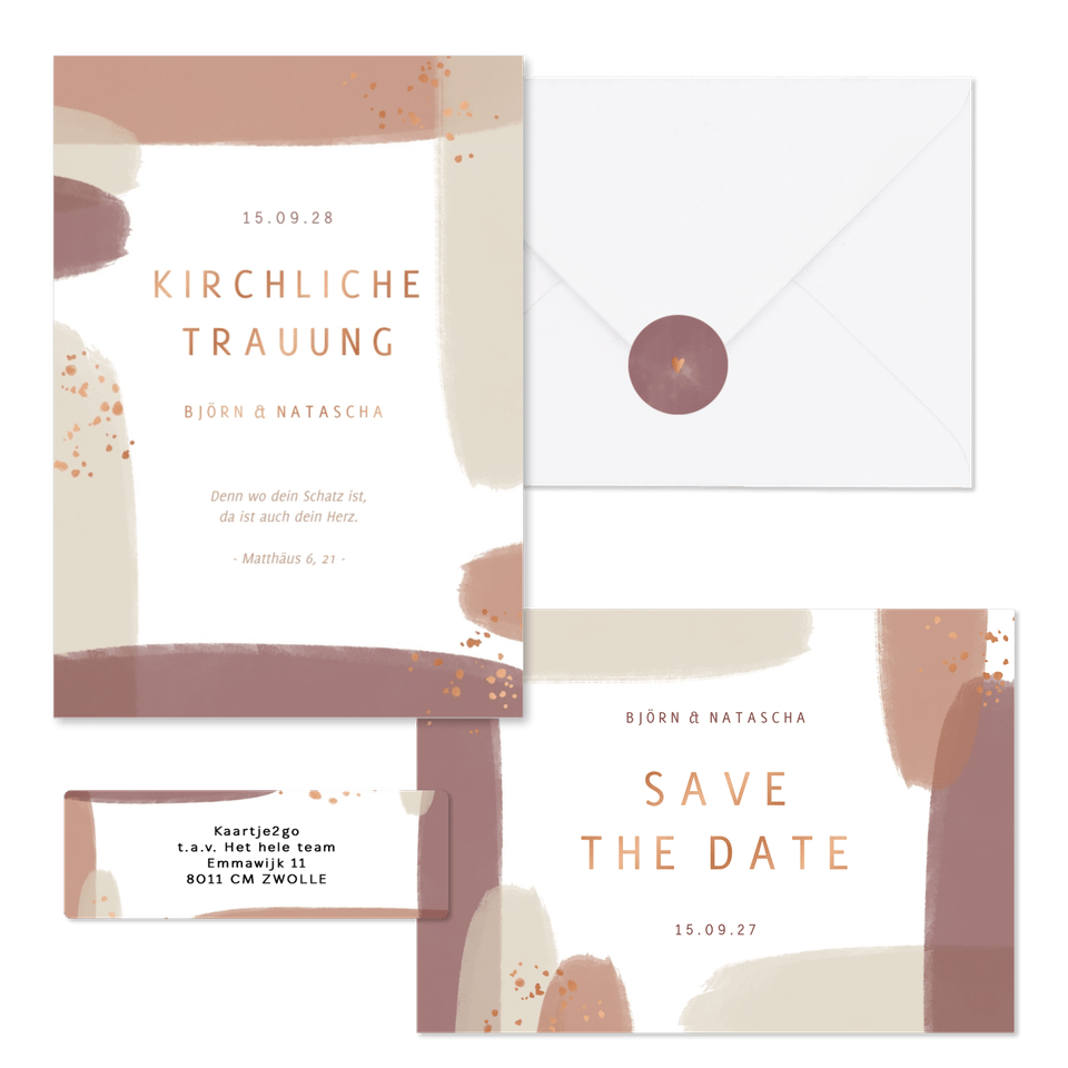 Hochzeitskartenset Kupfer Pinselstriche 