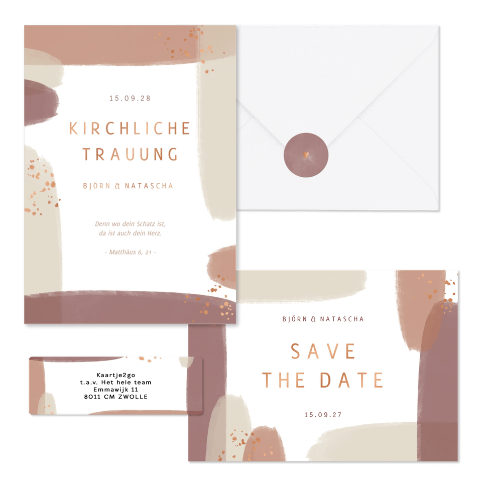 Hochzeitskartenset Kupfer Pinselstriche 