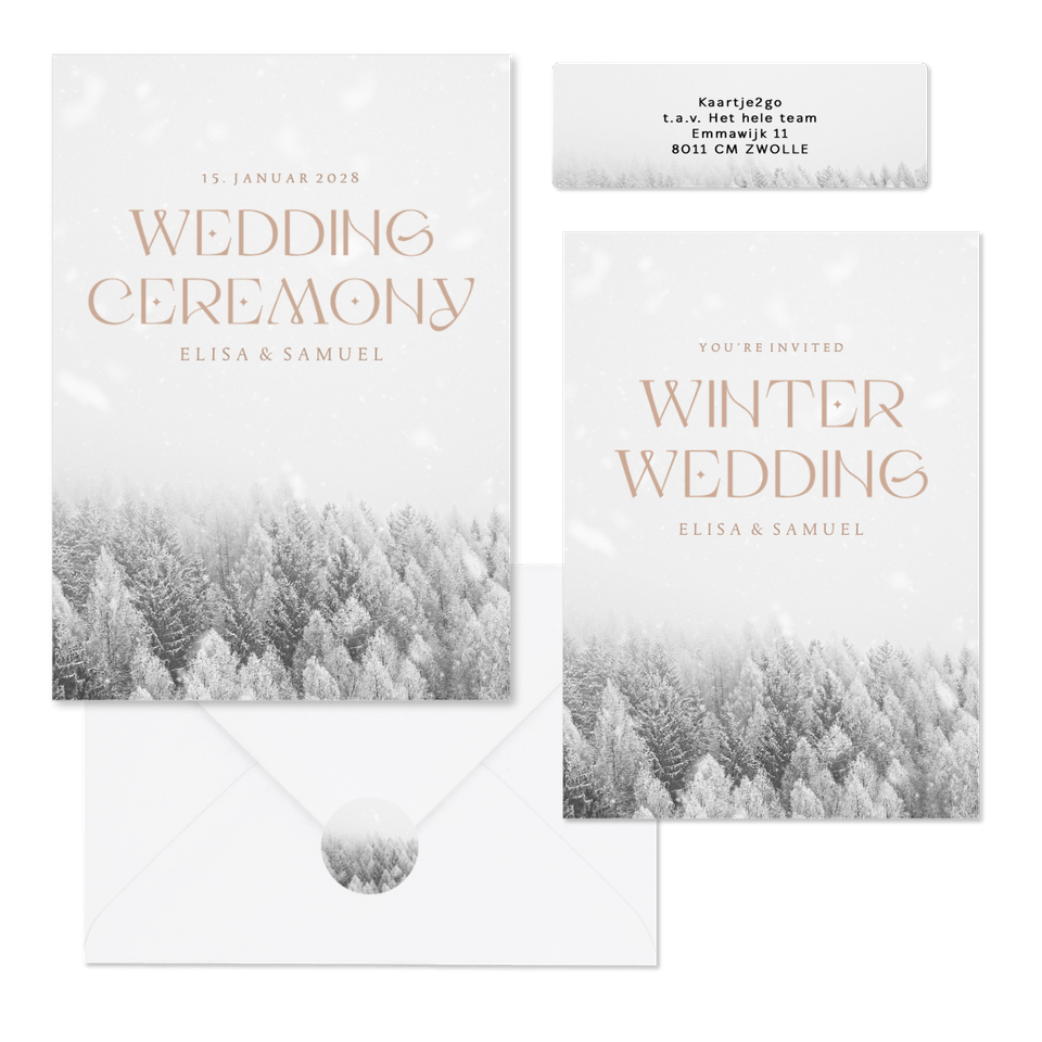 Hochzeitskartenset weißer Winterwald