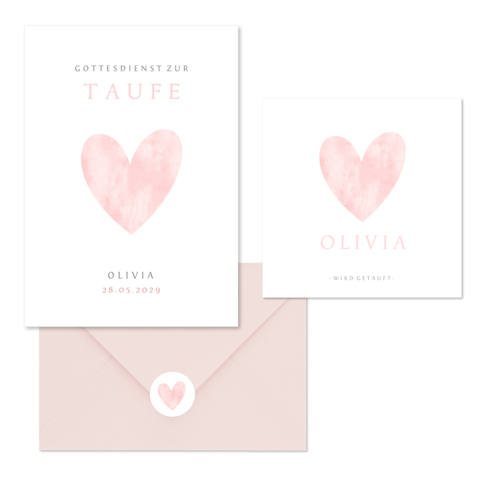 Taufe - Herz Aquarell rosa