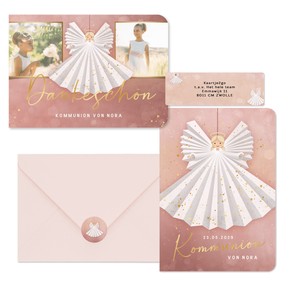 Kommunion - Engel weisses Kleid auf rosa
