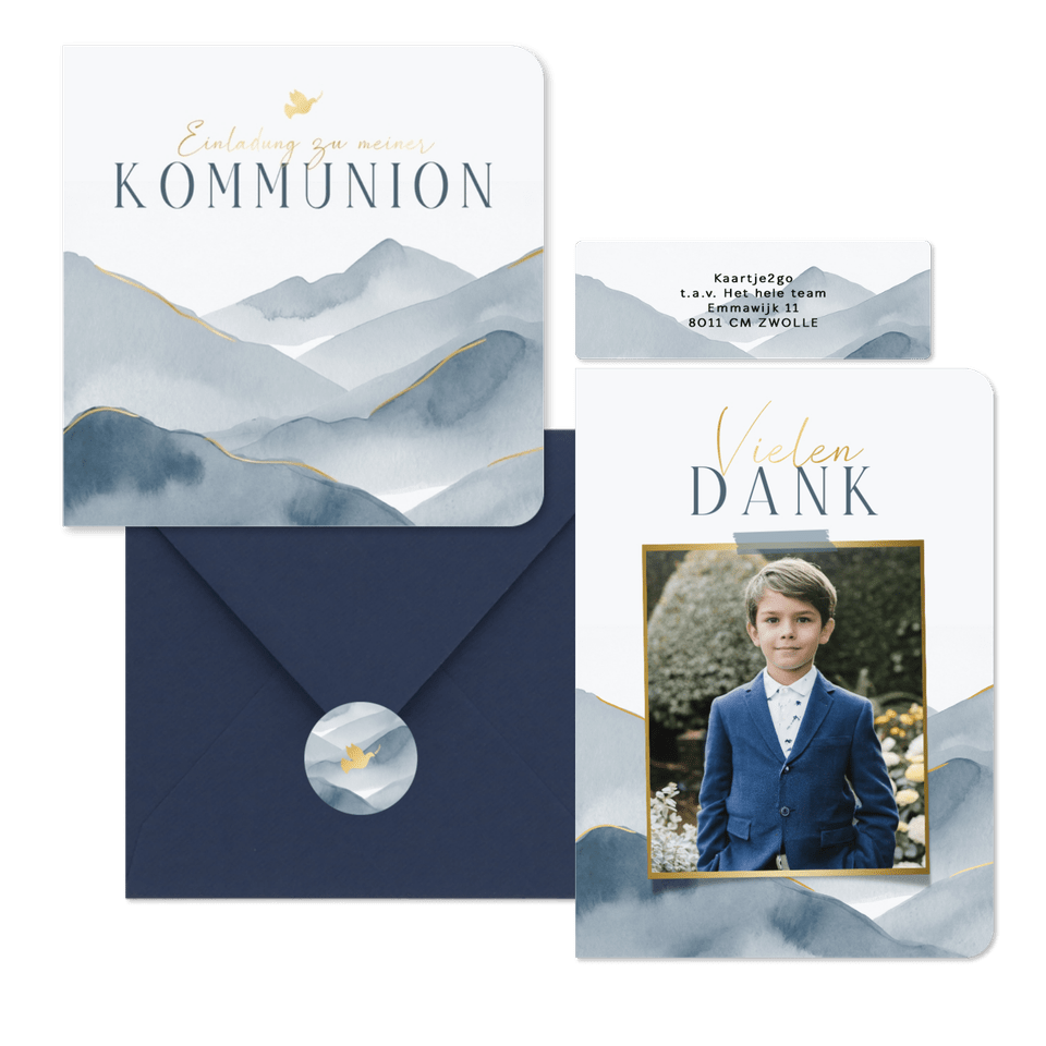 Kommunion - Berge Aquarell blau