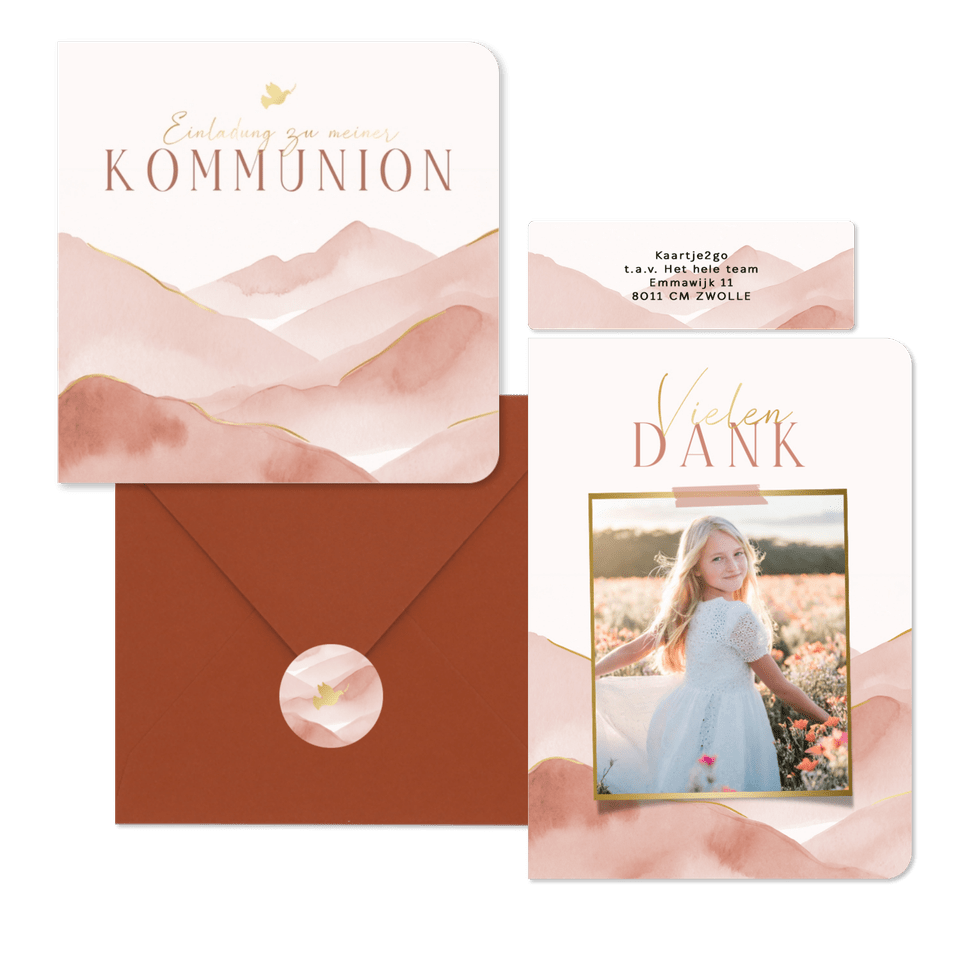 Kommunion - Berge Aquarell rosa