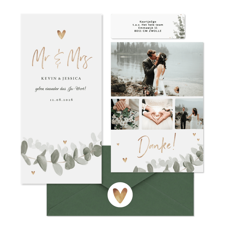 Hochzeitskartenset elegantes Aquarell mit Eukalyptus