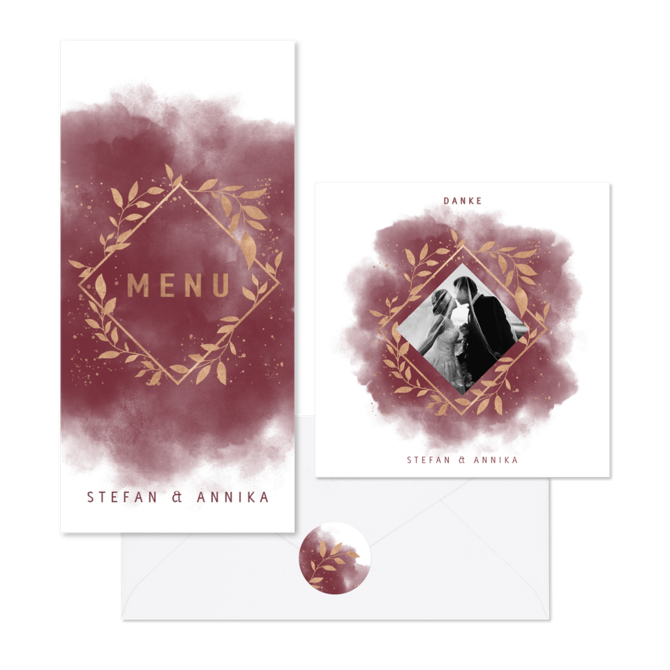 Hochzeitskartenset botanischer Rahmen auf Aquarell