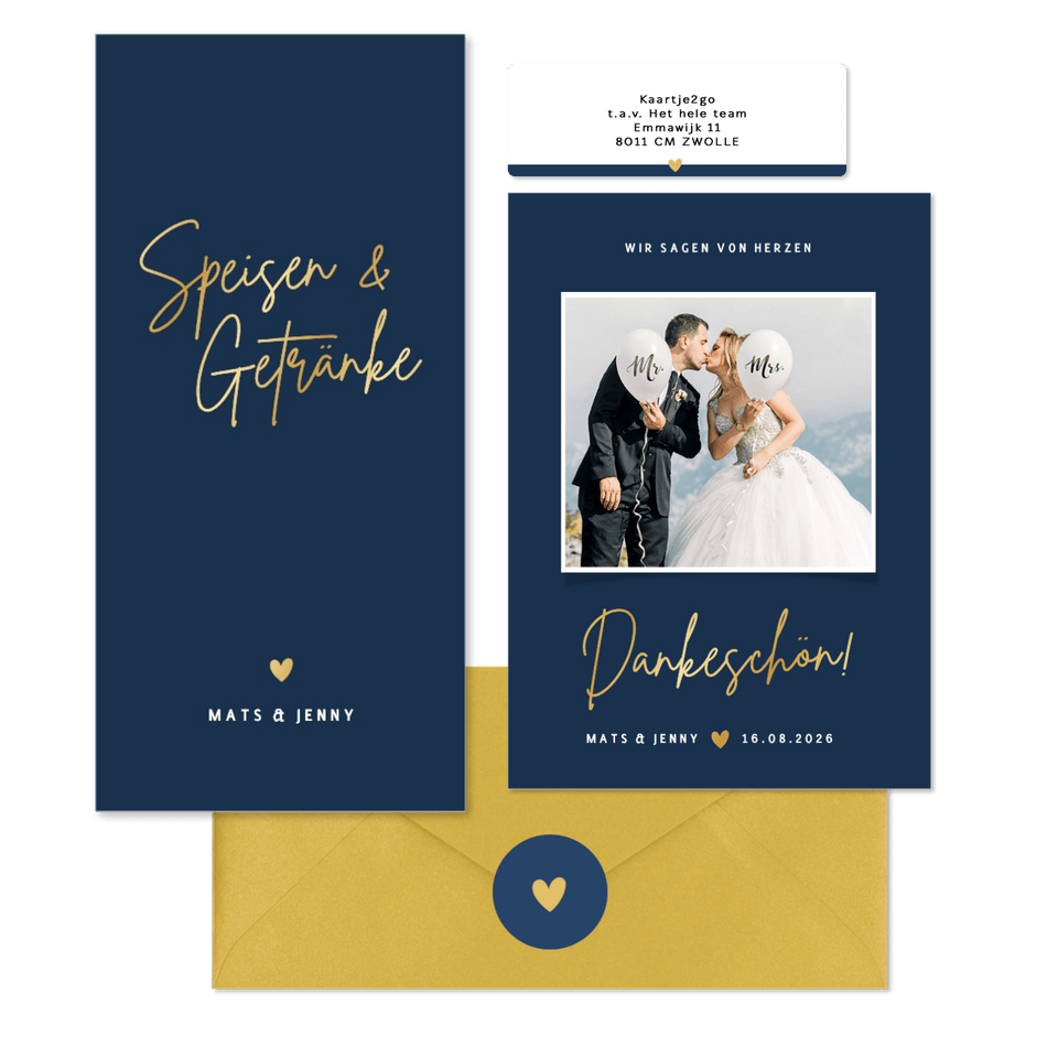 Hochzeitskartenset klassisch in Dunkelblau