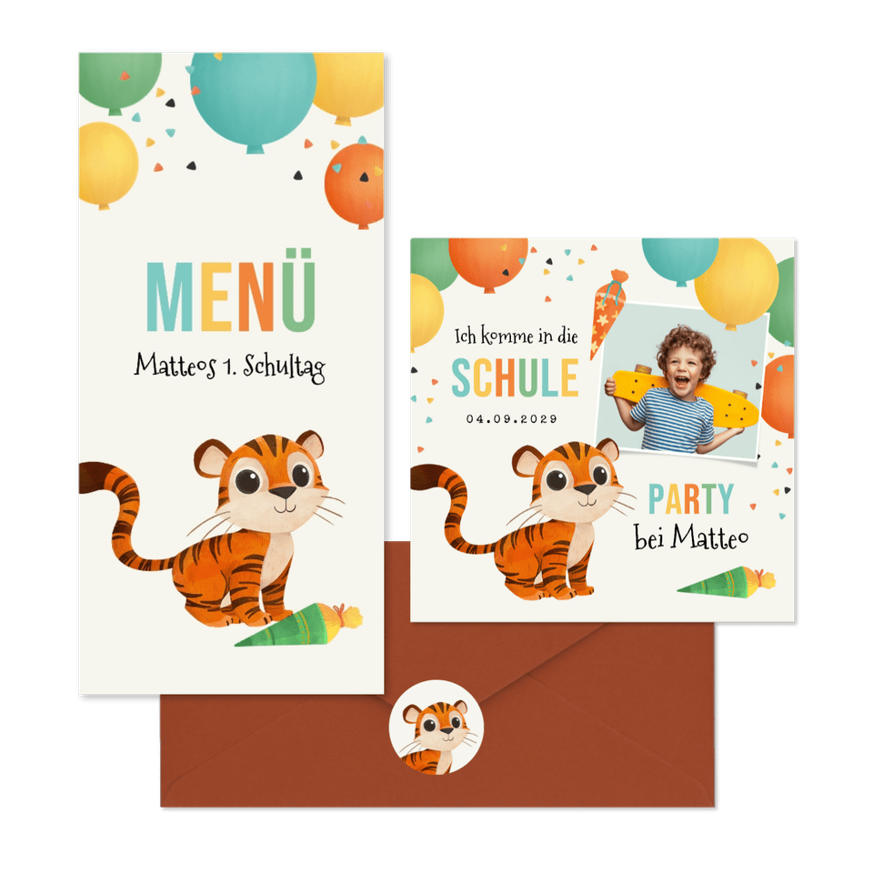 Tiger und bunte Luftballons L