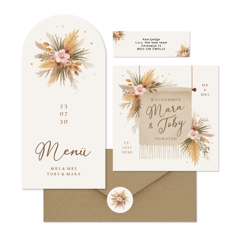 Hochzeit - Boho Blumenstrauß mit Gräsern und Blüten